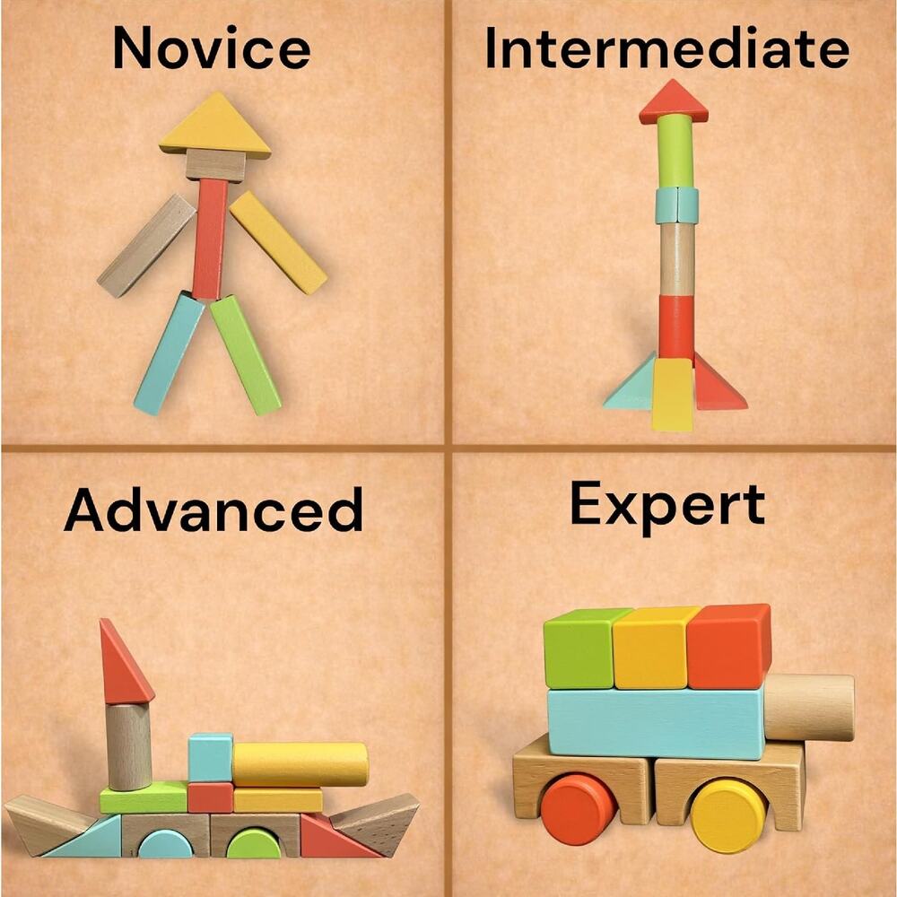 100-Piece Wood Building Blocks Set, Heavy Duty Shape-Sorter Lid & Bucket, Pastel - Picture 5 of 6